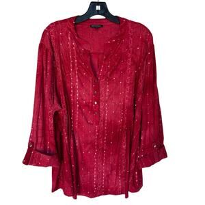 Ava & Grace Woman Red Pullover Blouse w Sequins, Embroidery and Pleats size 2X